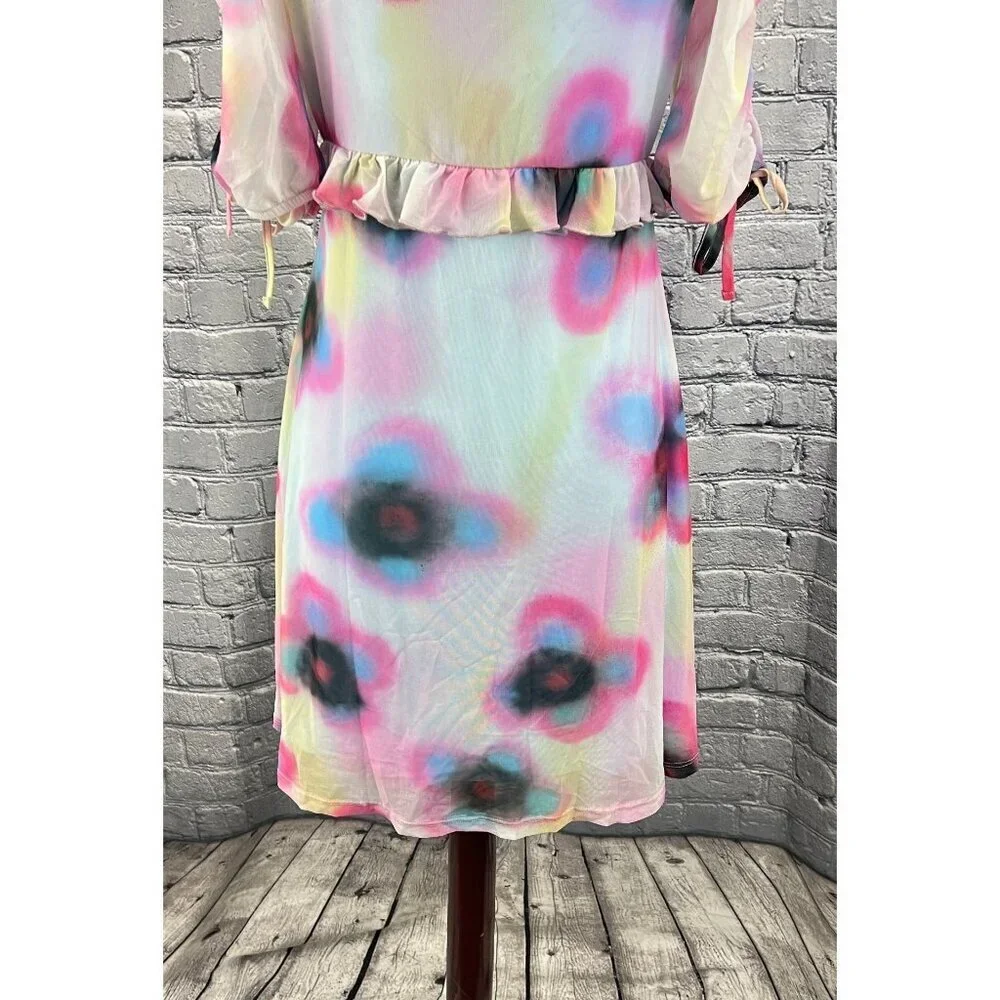 Topshop Spray Paint Floral Print Mini Tea Dress Size 8-10 M - Picture 5 of 9